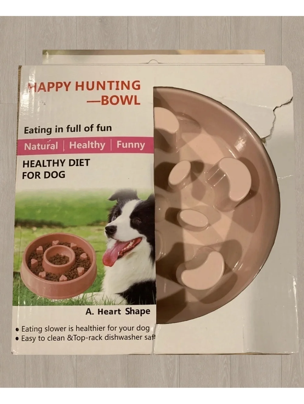 Happy Dog Pink Slow Eating Dog Food Bowl - Round Shape, Food Safe Material, New
